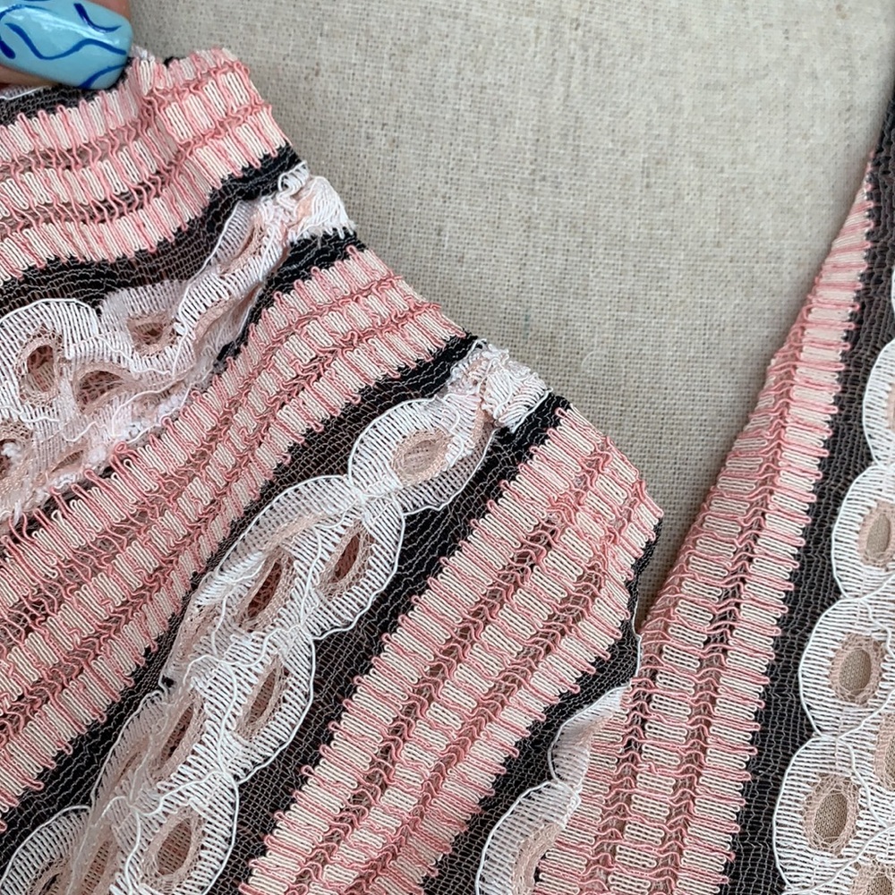 ❌DONATED❌Blush Pink Crochet Eyelets Striped Deep V Lined Dress - Picture 11 of 17